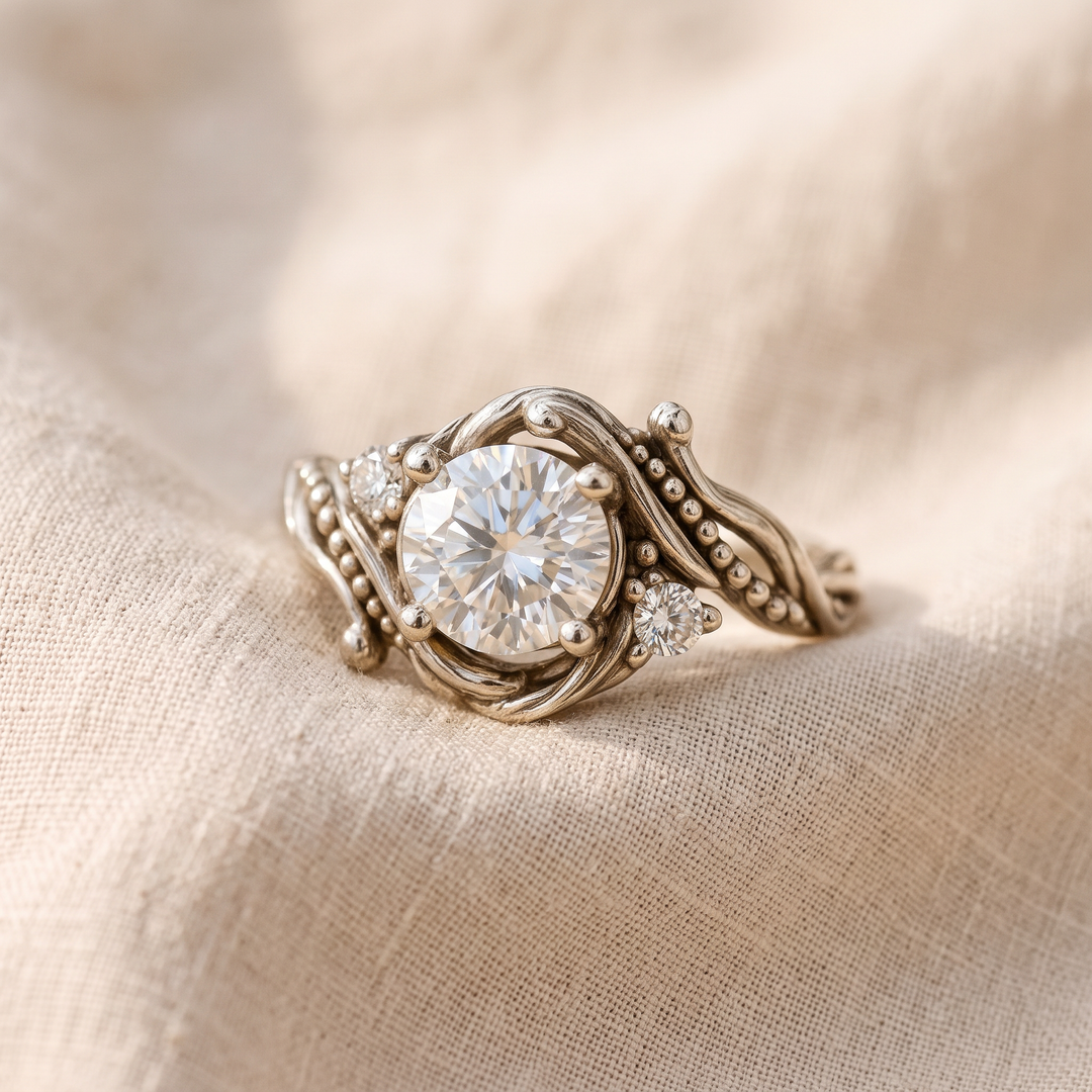 Prabangus sidabrinės spalvos žiedas Šakelė su cirkoniu