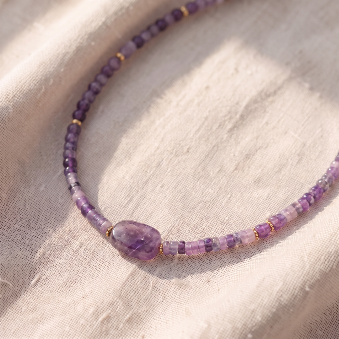 Ametisto karoliukų vėrinys choker
