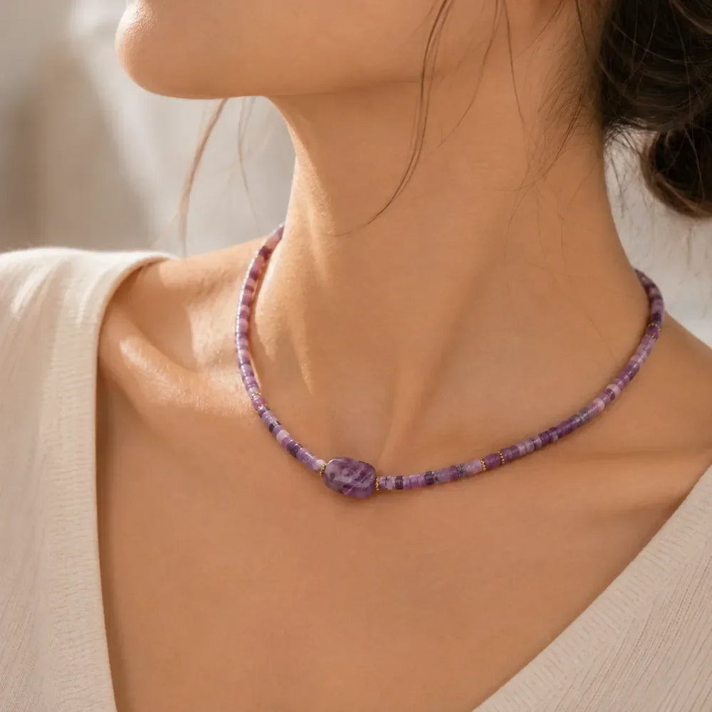 Ametisto karoliukų vėrinys choker