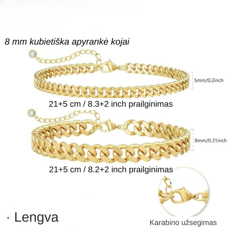 Kojos apyrankė su sluoksniuotomis kubietiškomis grandimis | Paauksuota