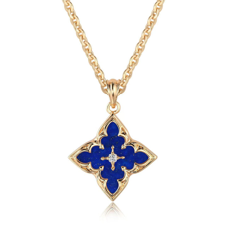 Vėrinys su mėlynu dobilo pakabuku | Paauksuota